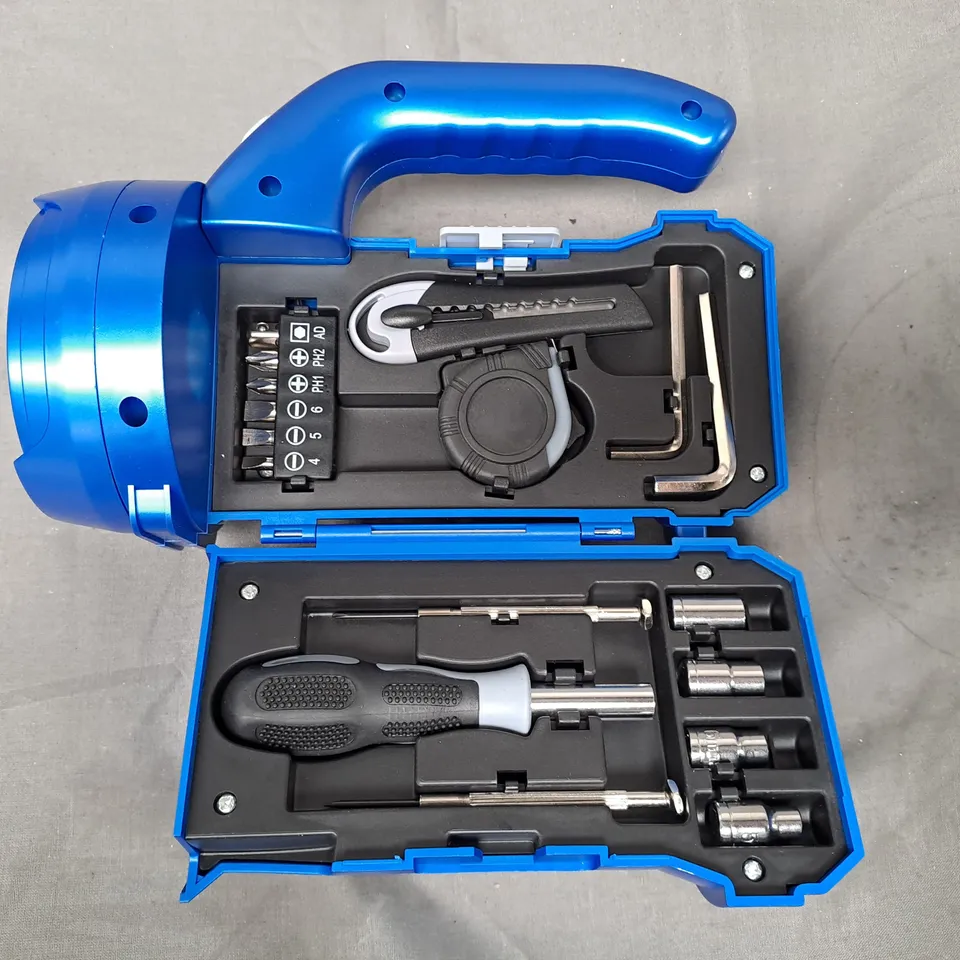 BOXED OUTLET SECUREBRITE COMPACT TOOL TOTE AND FLASHLIGHT