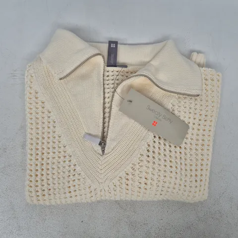 SWEATY BETTY TIDES HIGH HALF ZIP JUMPER IN COCONUT CREAM SIZE MEDIUM