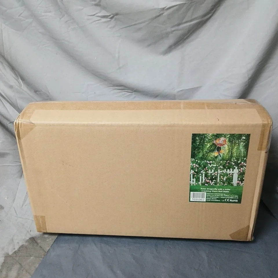 SOLAR DRAGONFLY WITH CRACKLING GLASS BALL STAKE BOXED