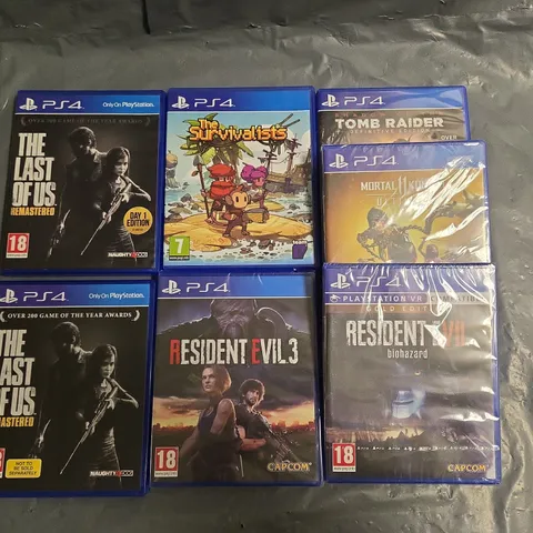 LOT OF 7 ASSORTED PS4 GAMESTO INCLUDE MORTAL KOMBAT 11, THE SURVIVALIST AND THE LAST OF US