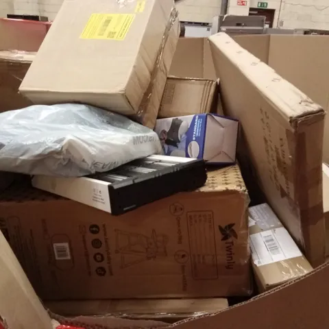PALLET OF ASSORTED HOUSEHOLD GOODS AND PRODUCTS TO INCLUDE;BABY HIGH CHAIR,NECK PILLOW,STEAM CLEANER
