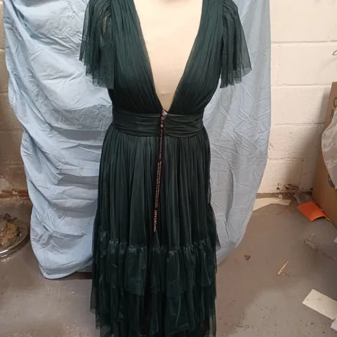 LACE & BEADS MADISON MIDI DRESS – FOREST GREEN, UK SIZE 8