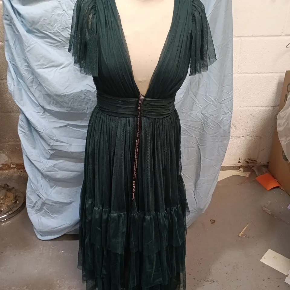 LACE & BEADS MADISON MIDI DRESS – FOREST GREEN, UK SIZE 8