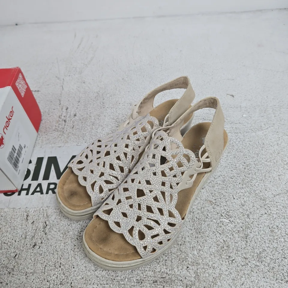 RIEKER WEDGE SANDALS – CREAM, UK SIZE 6.5
