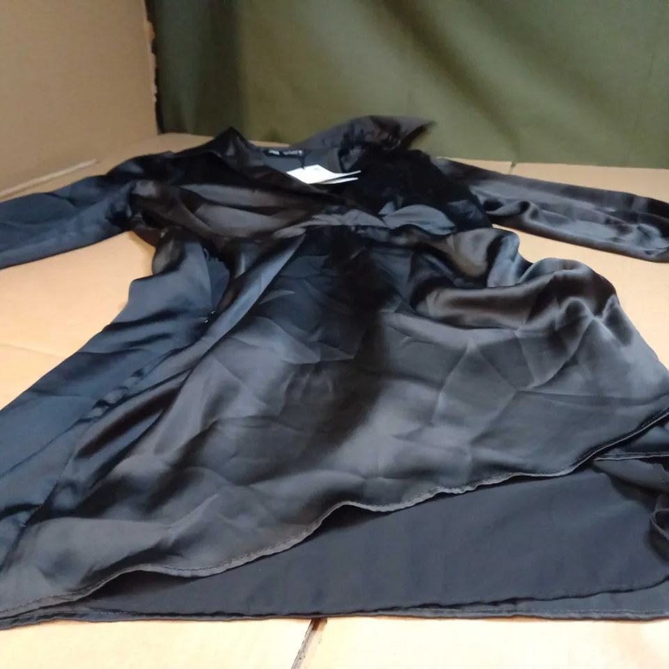 ZARA BLACK SATIN SHIRT DRESS - LARGE