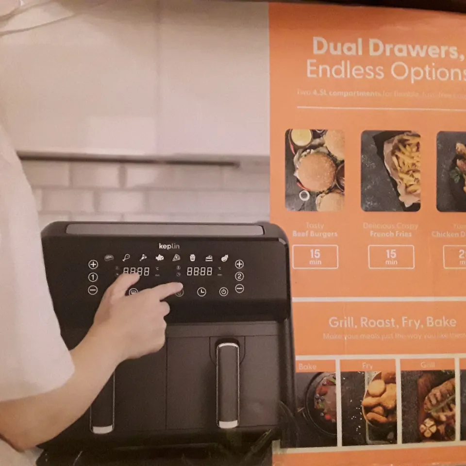 BOXED KEPLIN AIR FRYER WITH DUAL COOKING ZONES BLACK COLOUR 
