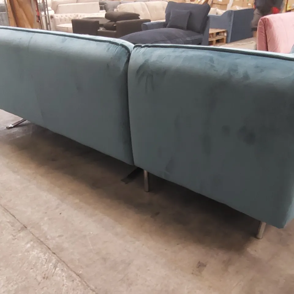 QUALITY DESIGNER ITALIAN MADE SEVILLE BLUE VELVET CORNER SOFA 