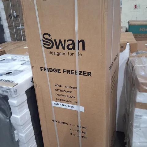 BOXED SWAN SR15690B 48CM WIDE, 50/50 SPLIT FRIDGE FREEZER - BLACK