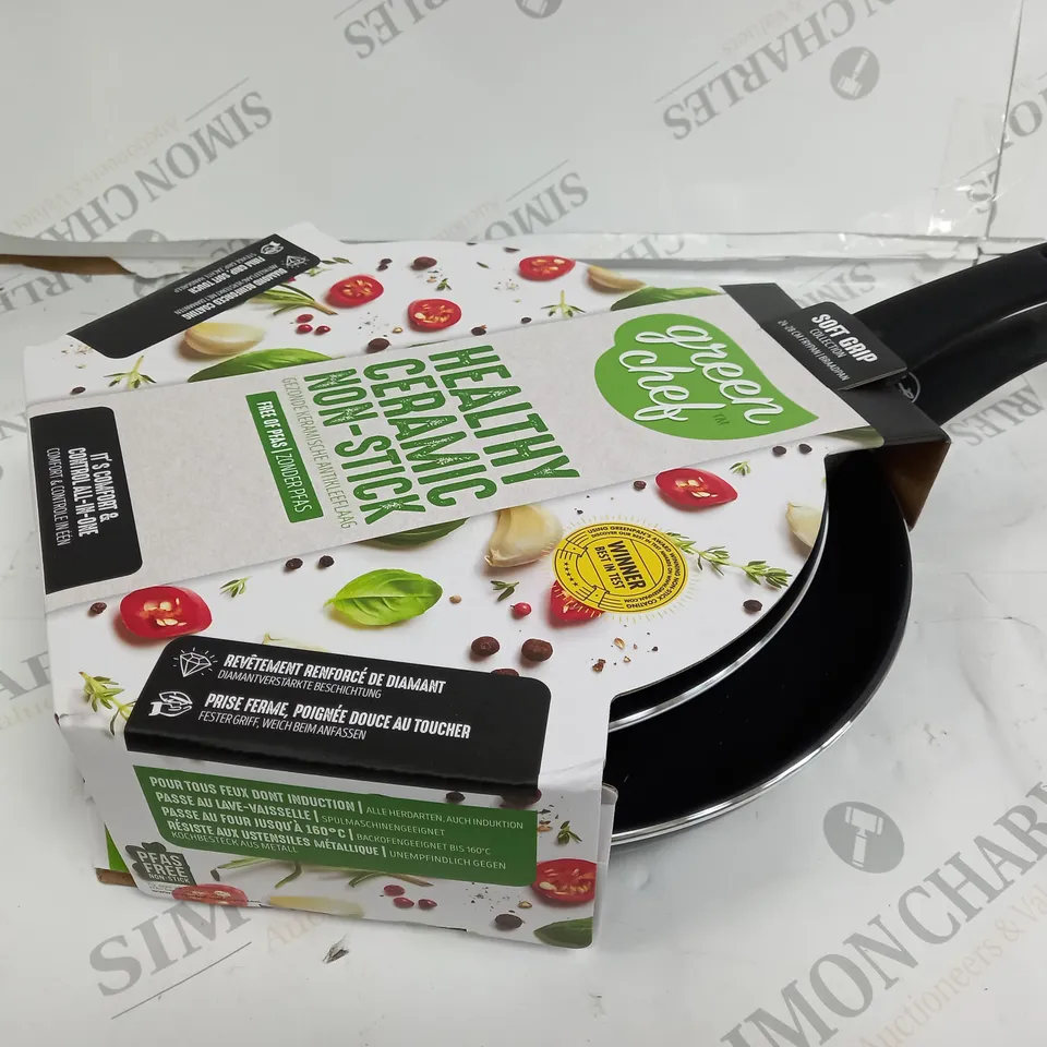 GREENCHEF HEALTHY CERAMIC NON STICK COOKING PANS - 24-28CM SOFT GRIP