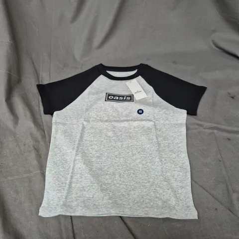 HOLLISTER OASIS LOGO RAGLAN T-SHIRT – GREY HEATHER WITH BLACK SLEEVES, XS