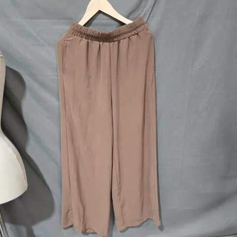 MISSGUIDED WOMEN'S BROWN ELASTIC-WAIST WIDE-LEG TROUSERS – SIZE S