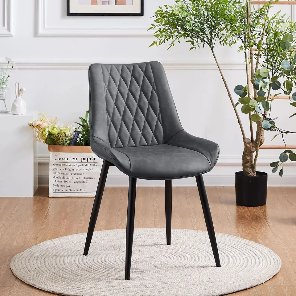 BOXED CLAIR DINING CHAIRS [SET OF 2] [PU GREY LEATHER]