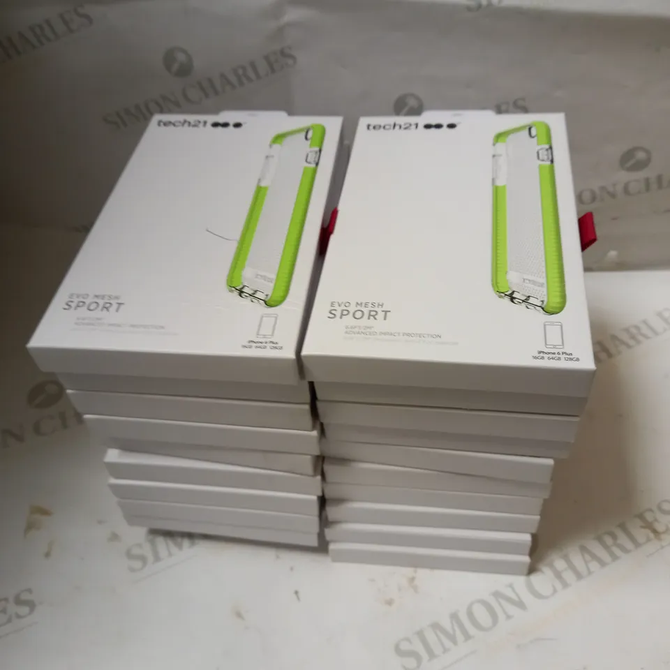LOT OF APPROX 20 TECH21 EVO MESH SPORT IPHONE 6 PLUS CASES - CLEAR/LIME GREEN
