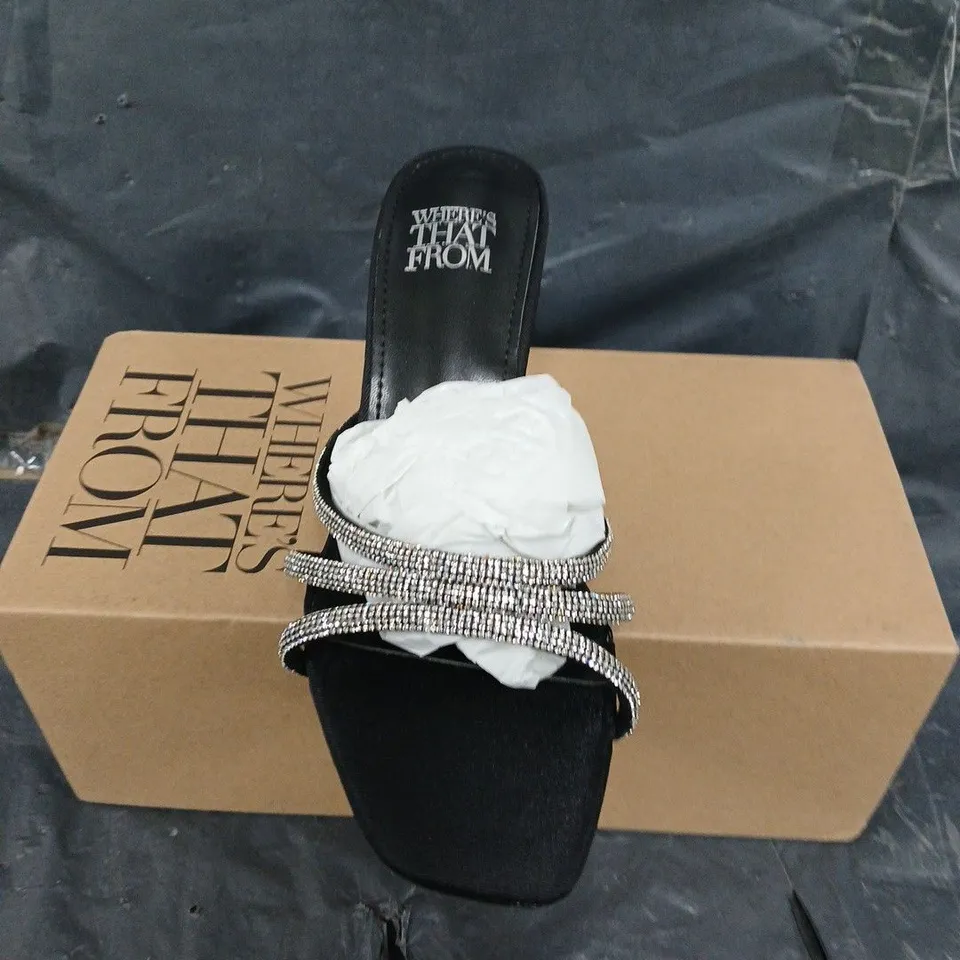 BOXED PAIR OF WHERES THAT FROM DIAMANTE SHOES - UK SIZE 3