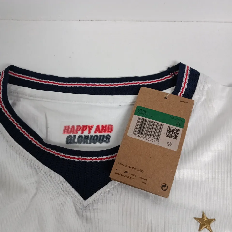 NIKE ENGLAND FOOTBALL SHIRT – WHITE NATIONAL TEAM JERSEY, CREST & STAR, SIZE XL