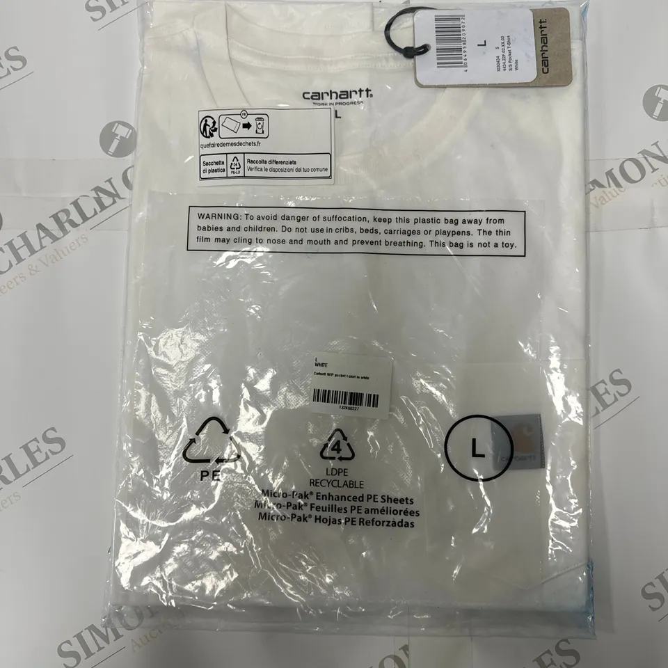 CARHARTT BAGGED LOGO POCKET T SHIRT IN WHITE SIZE L