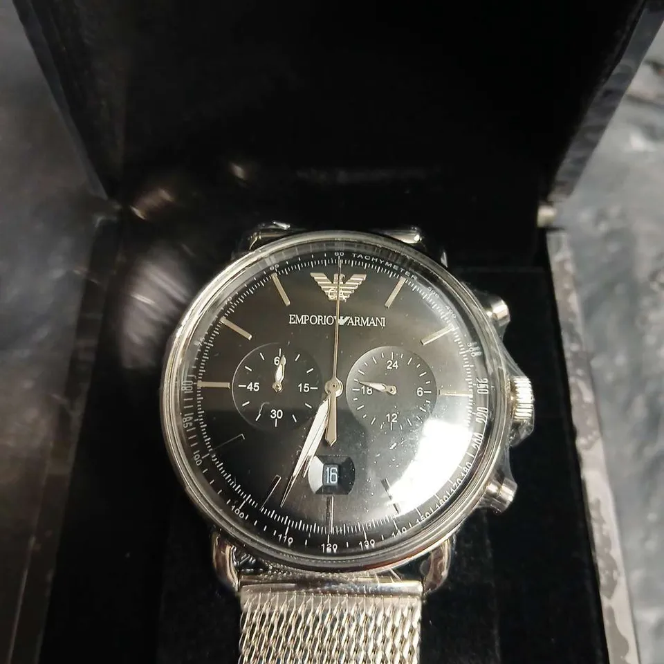 Emporio Armani Chronograph Wristwatch – Stainless Steel Mesh Bracelet - BOXED