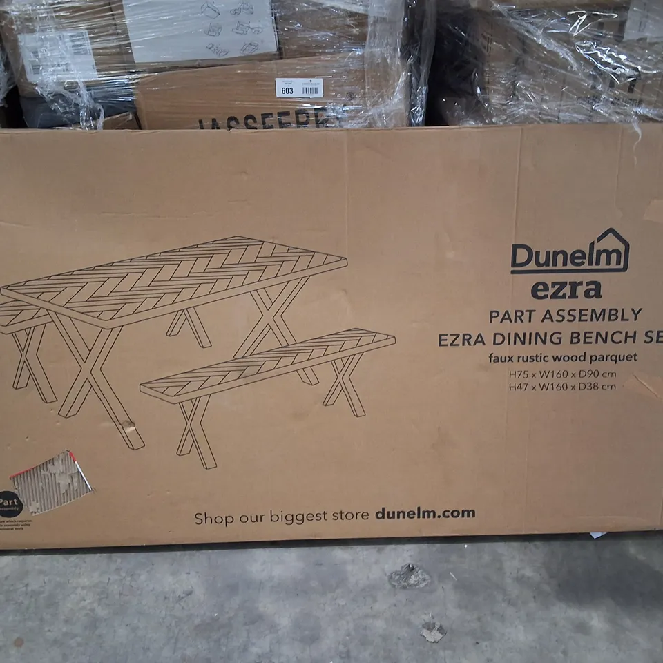 BOXED EZRA DINING BENCH SET IN FAUX RUSTIC WOOD PARQUET - 1PC PER CARTON