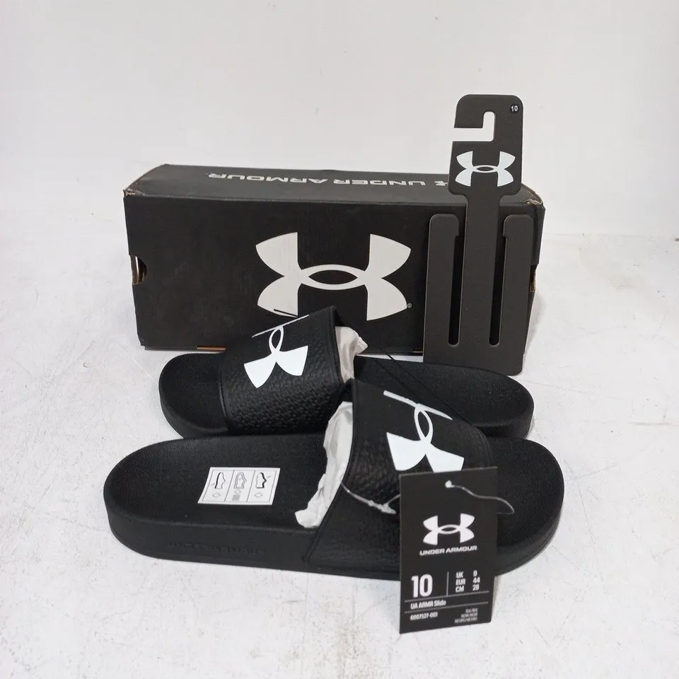 BOXED UNDER ARMOUR ARMR SLIDES IN BLACK - UK 9