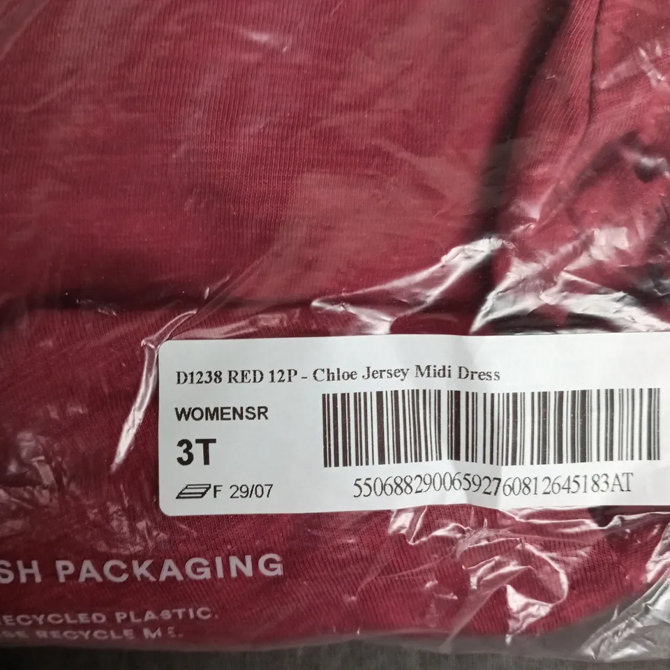 BAGGED BODEN RED CHLOE JERSEY MIDI DRESS – SIZE 12P