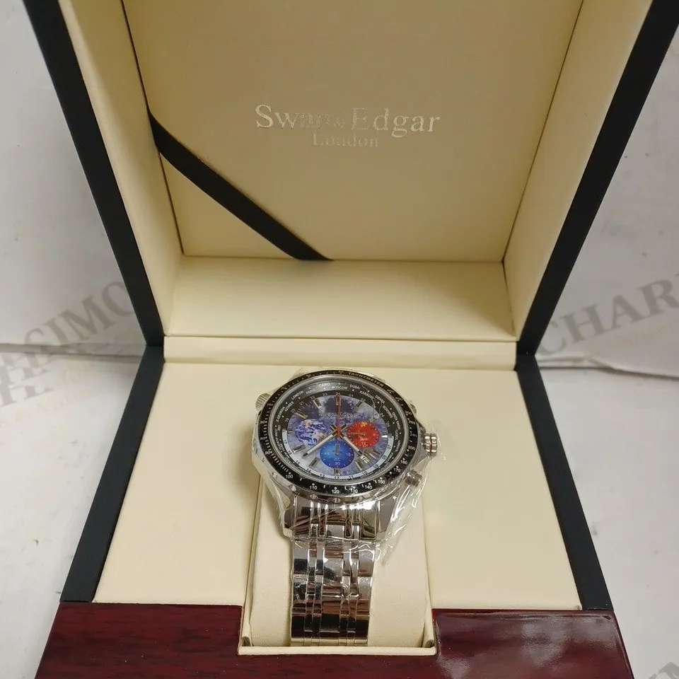 BOXED SWAN AND EDGAR LIMITED EDITION WATCH - MECHANICAL QUARTZ - WORLD TIMER - STAINLESS STEEL - WATER RESISTANT 3 ATM.