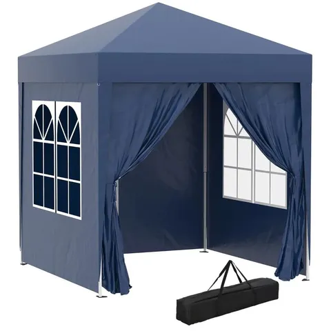 BOXED OUTSUNNY 2×2 M GARDEN POP UP GAZEBO, WEDDING PARTY TENT MARQUEE, WATER RESISTANT AWNING CANOPY WITH SIDEWALLS, WINDOWS, CARRY BAG, BLUE