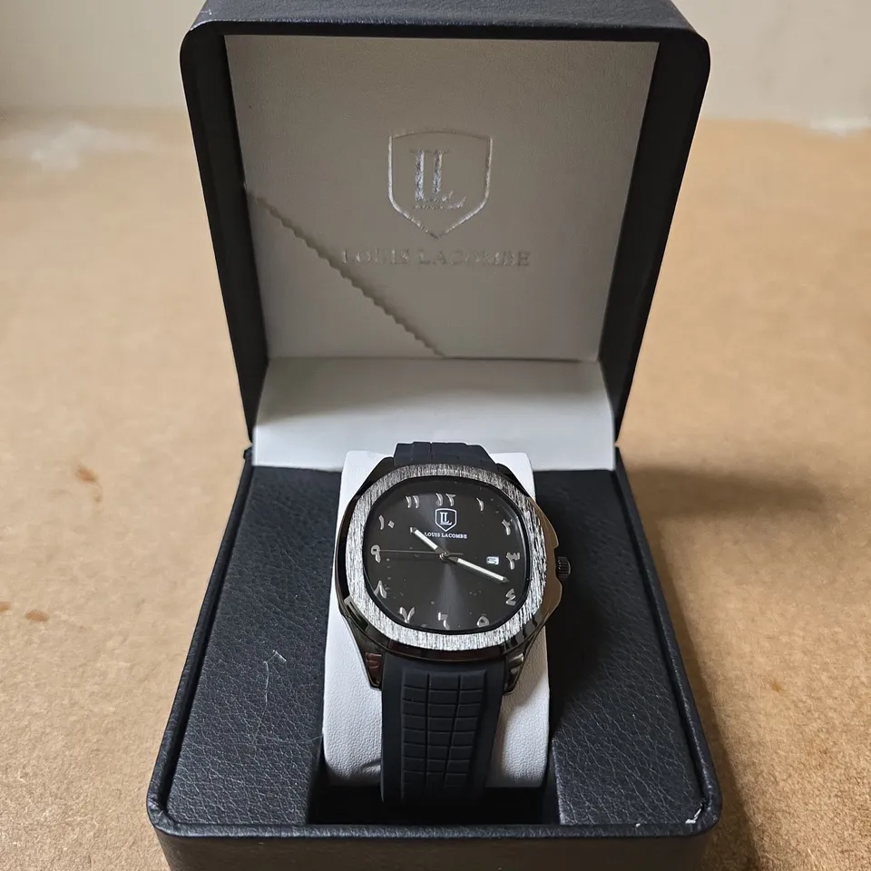 LOUIS LACOMBE WRISTWATCH – BLACK DIAL, RUBBER STRAP