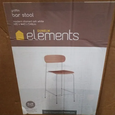 BOXED DUNELM ELEMENTS GRIFFIN BAR STOOL - MODERN STAINED ASH WHITE