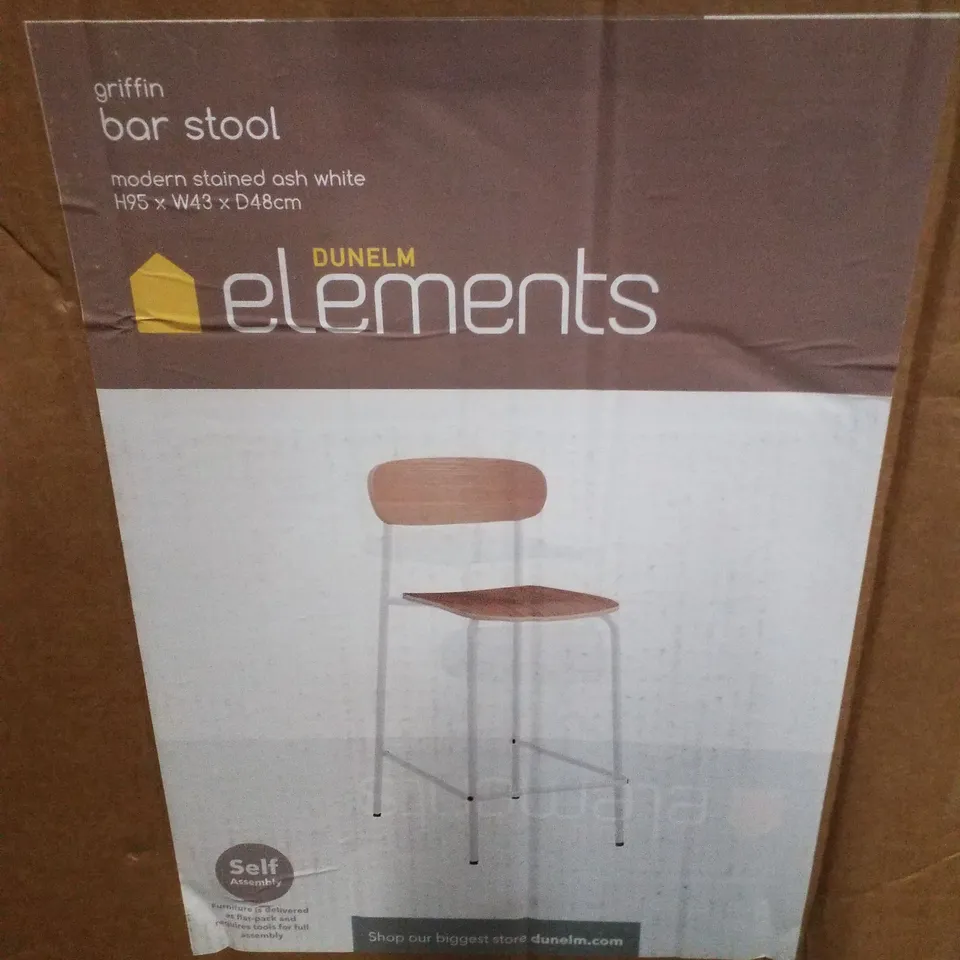 BOXED DUNELM ELEMENTS GRIFFIN BAR STOOL - MODERN STAINED ASH WHITE
