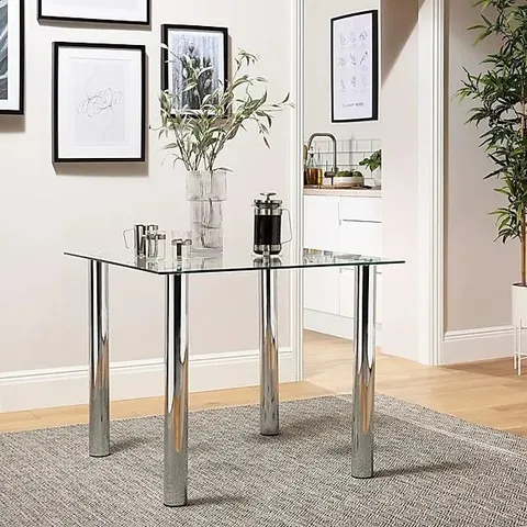 BOXED NOVA SQUARE GLASS 90cm DINING TABLE (2 BOXES)