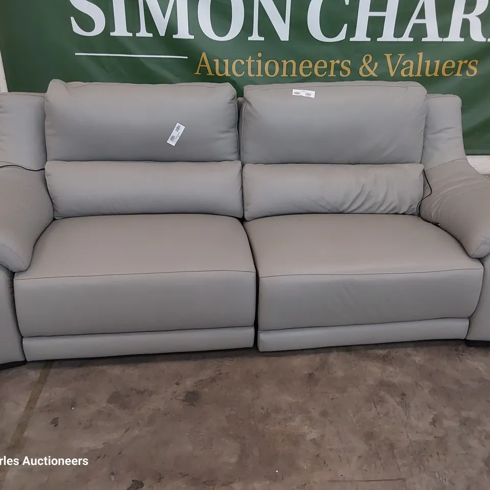 QUALITY ITALIAN DESIGNER DEGANO POWER RECLINING THREE SEATER SOFA GREY LEATHER 