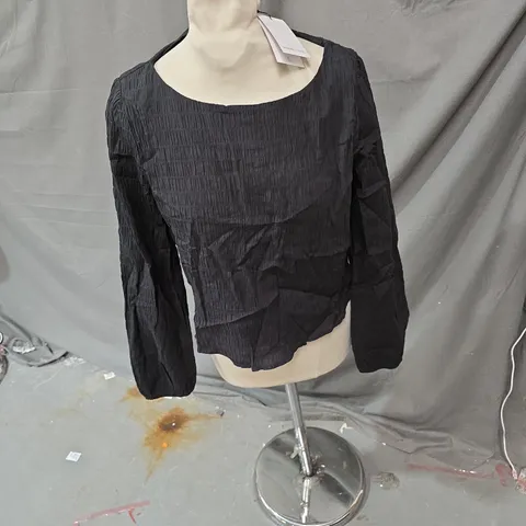 NOBODY'S CHILD BLACK TEXTURED TOP, UK 10 (EU 38)