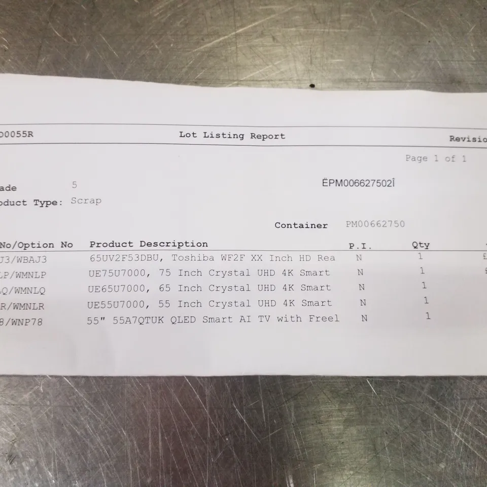 PALLET OF ASSORTED DAMAGED TVS INCLUDING