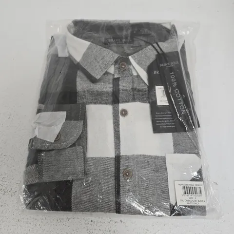 BAGGED BRAVE SOUL LONG SLEEVE SHIRT IN GREY/WHITE CHECK - SMALL