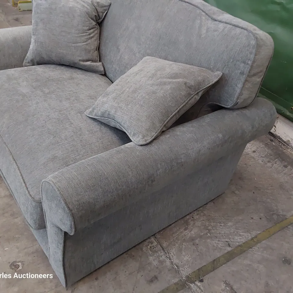 DESIGNER SNUGGLER CHAIR GREY FABRIC WITH SCATTER CUSHIONS 