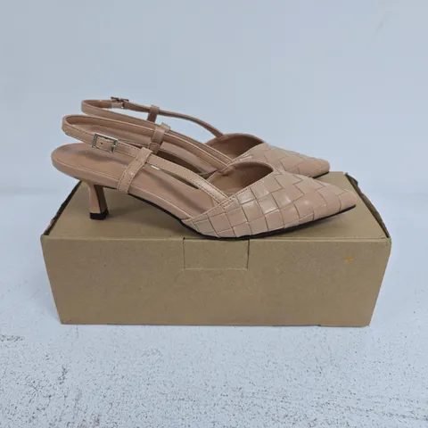 BOXED PAIR OF SPOT ON LADIES COLLECTION HEELS IN BEIGE - SIZE 6