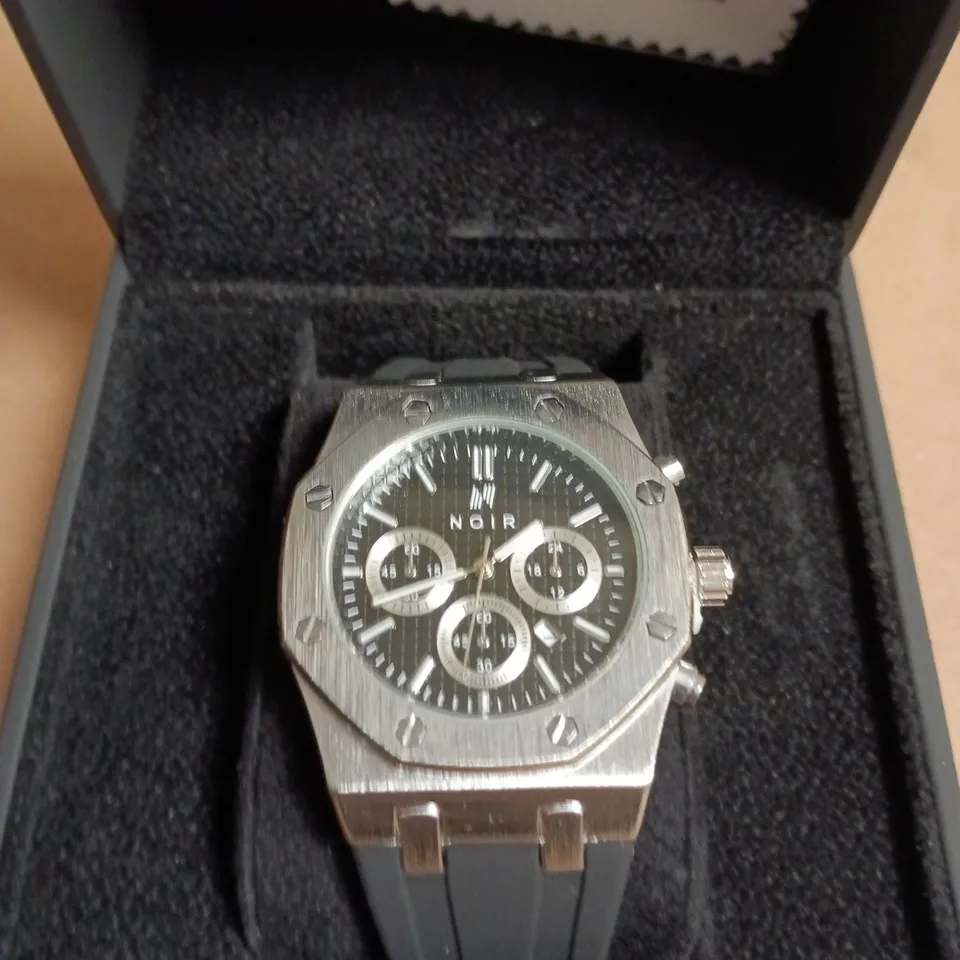 NOIR CHRONOGRAPH WATCH – STEEL CASE, BLACK DIAL, BOXED 