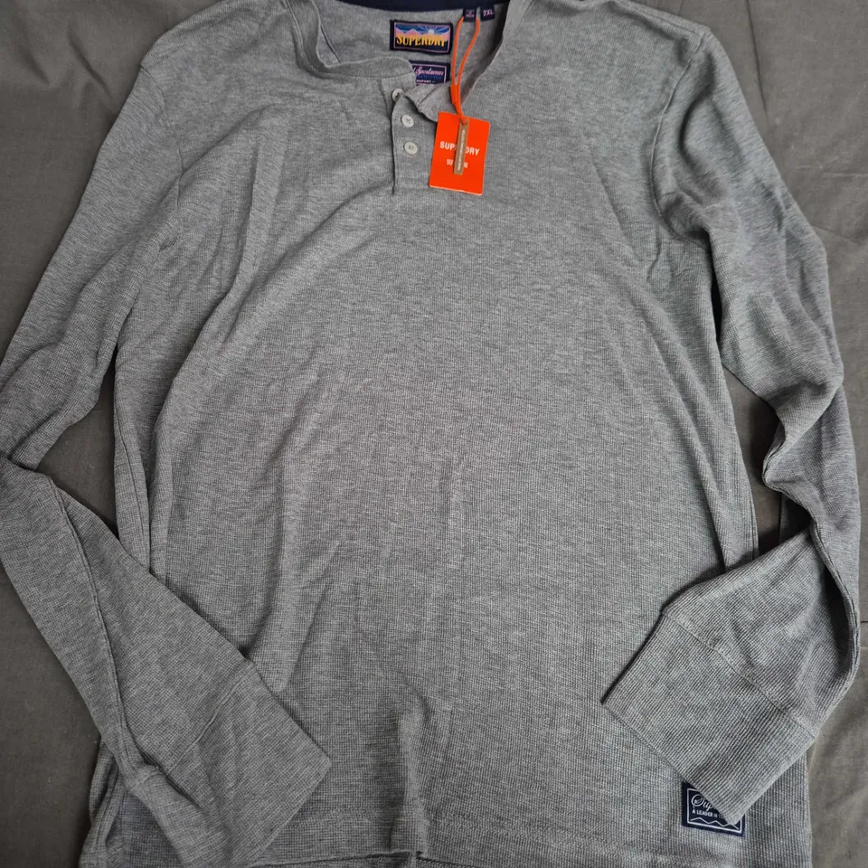 SUPERDRY GREY MARL LONG-SLEEVE HENLEY TOP – UK XXL (2XL)