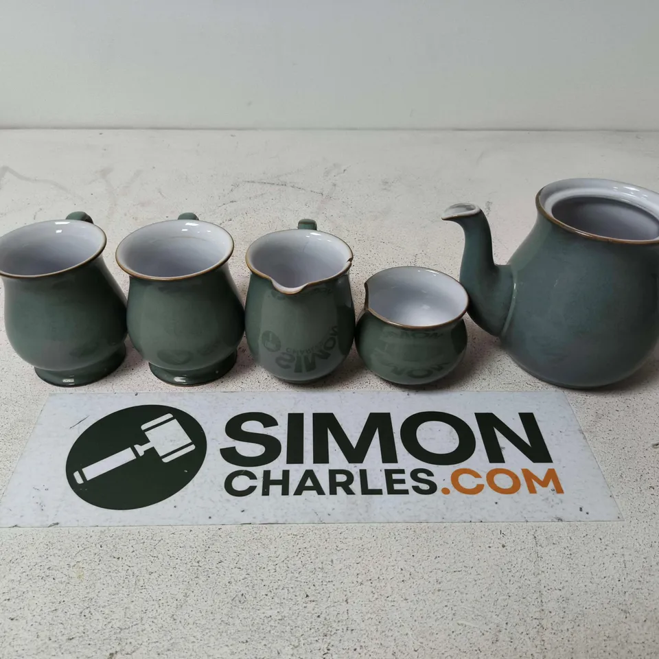 GREEN GLAZED CERAMIC 9 PIECE TEA SET