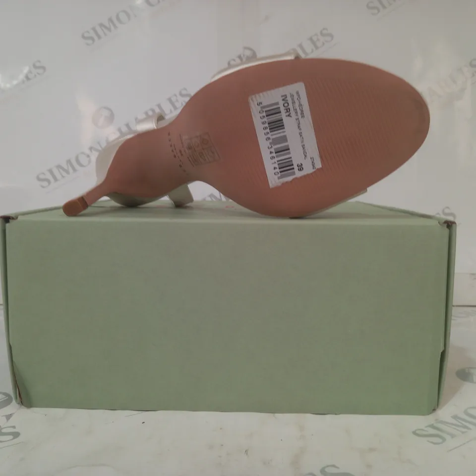 BOXED PAIR OF TED BAKER JEWELLERY STRAP SATIN HIGH HEELED SANDALS IN IVORY EU SIZE 39