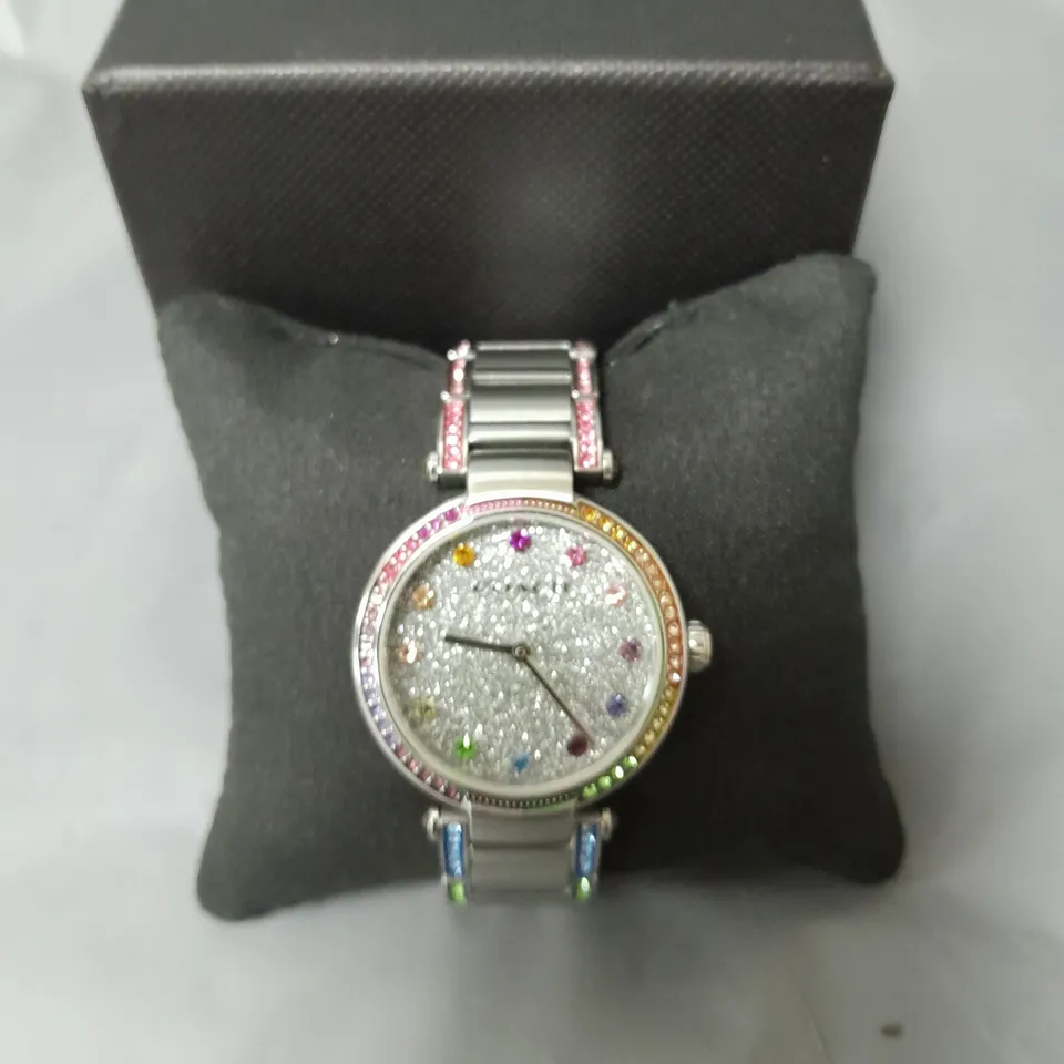 COACH LADIES CARY STAINLESS STEEL RAINBOW CRYSTAL WATCH