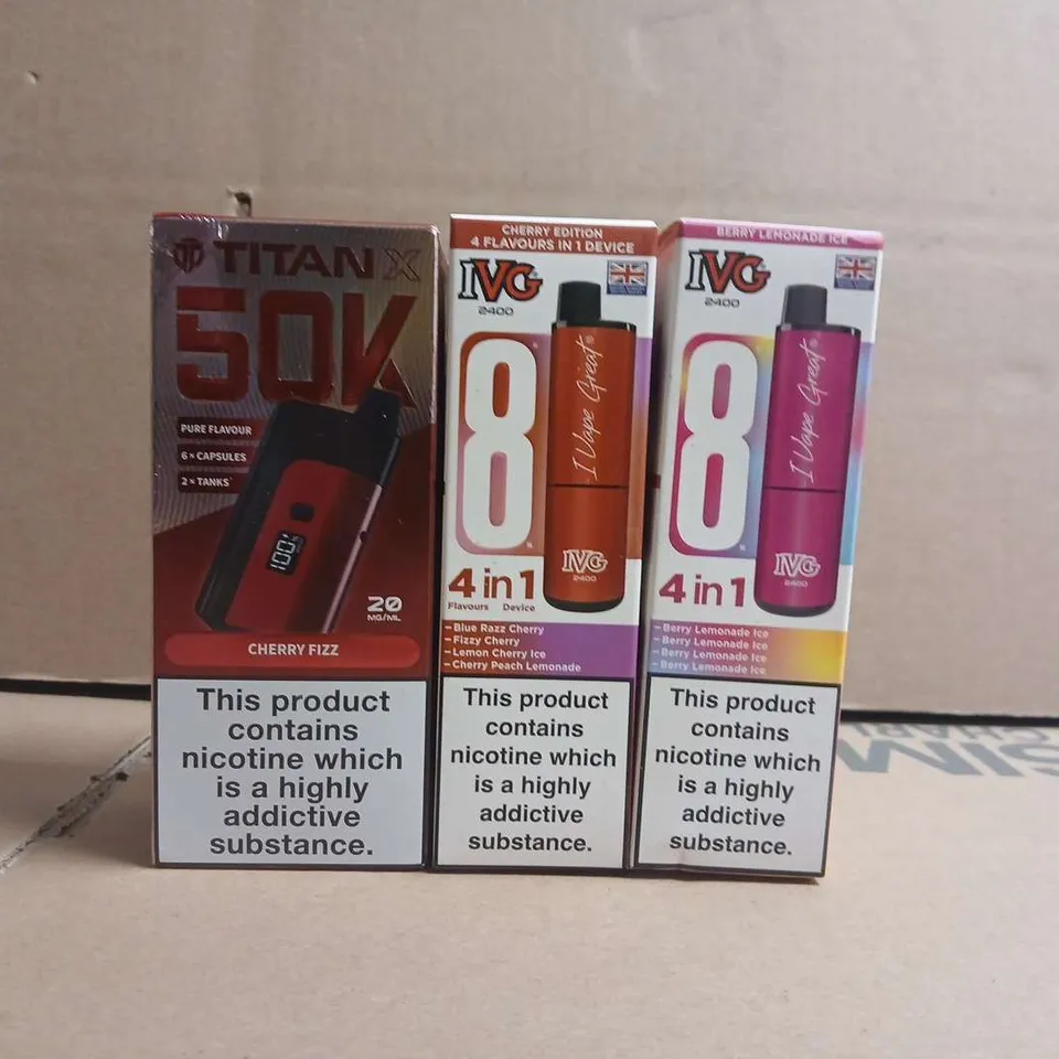 APPROXIAMTELY 12 ASSORTED VAPING PRODUCTS TO INCLUDE IVG, TITAN, ETC - COLLECTION ONLY