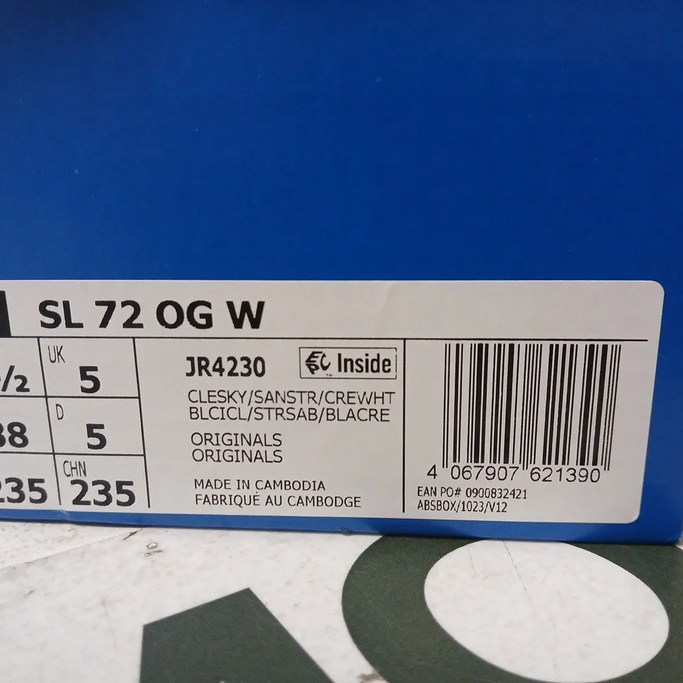 BOXED PAIR OF ADIDAS ORIGINALS SL 72 OG W WOMEN'S SNEAKERS – UK 5