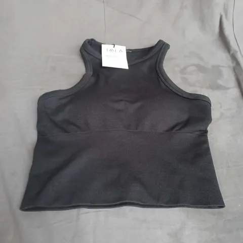 TALA SCULPT SEAMLESS RIB RACER TANK IN BLACK MARL SIZE S