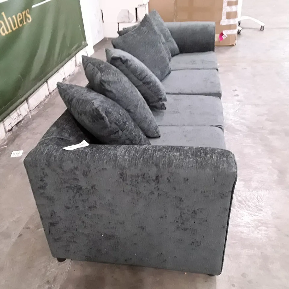 QUALITY DESIGNER MONACO 4 SEATER SOFA - GREY/BLUE FABRIC 