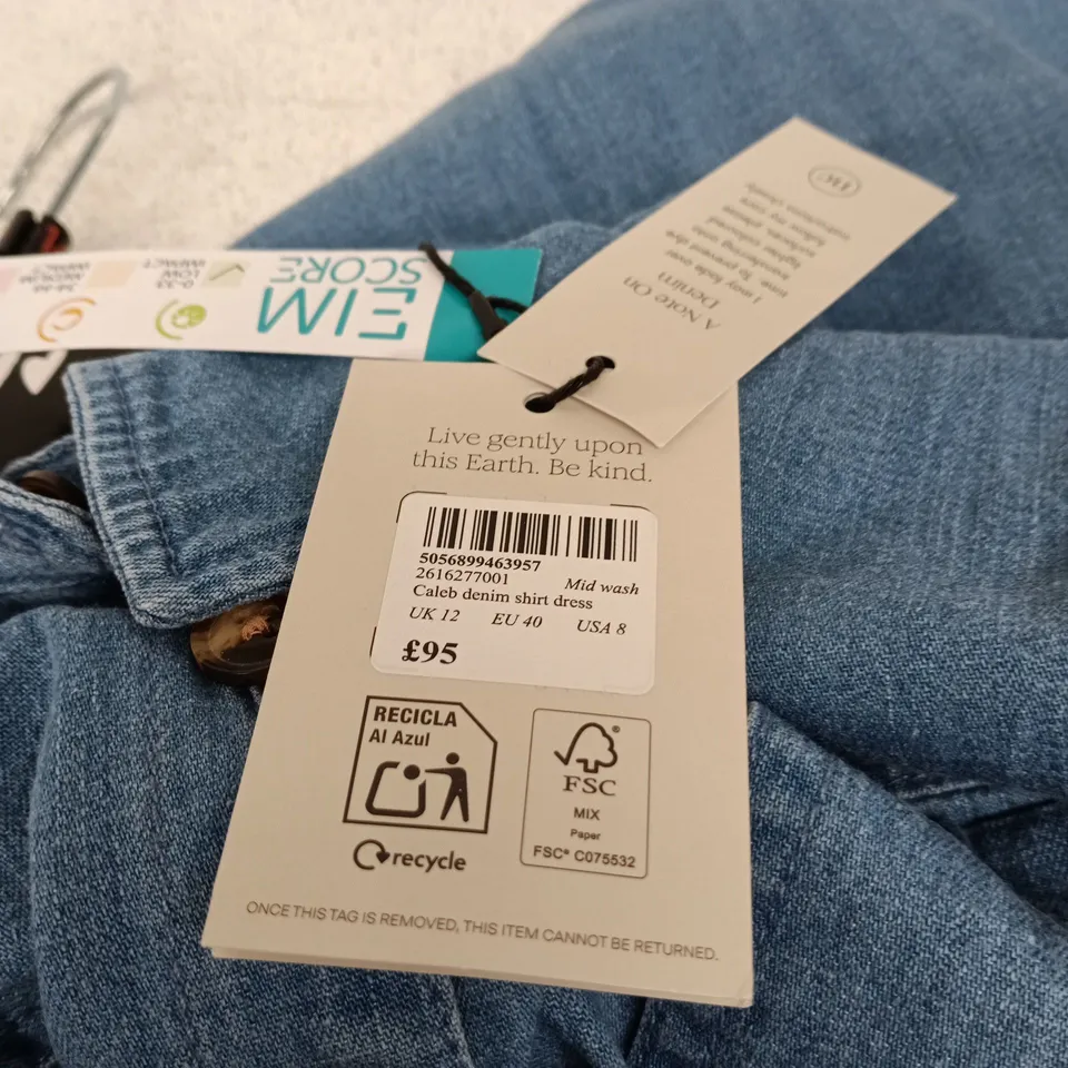 NOBODY'S CHILD CALEB DENIM SHIRT DRESS – MID WASH, UK 12 (EU 40, USA 8)