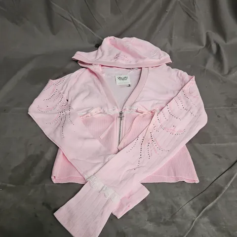 NAMED COLLECTIVE WHISPER RIBBON POINTELLE SCULPT HOODIE IN BABY PINK SIZE S/M