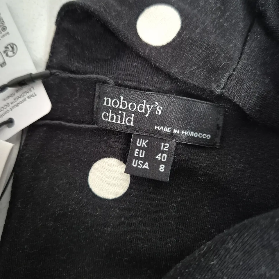 NOBODY'S CHILD BLACK POLKA DOT DRESS, UK 12 (EU 40)