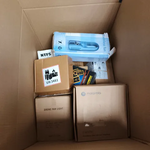BOX OF APPROXIMATELY 10 ASSORTED ITEMS INCLUDING BLADELESS FAN AND MARTINDALE ELECTRIC PROVING UNIT 