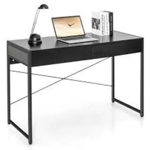 BOXED COSTWAY COMPUTER DESK WOODEN PC LAPTOP TABLE WRITING WORKSTATION WITH 2 DRAWERS - BLACK